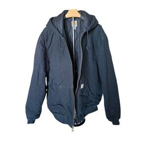 Carhartt J140 BLK Black Canvas Quilt Lined Hooded Jacket XL Tall,USA, Small Flaw